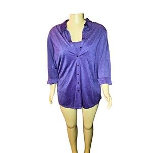 Lane Bryant Venezia Purple 3/4 Sleeve Button Down & Cami Tank Top Set 22/24 NWT